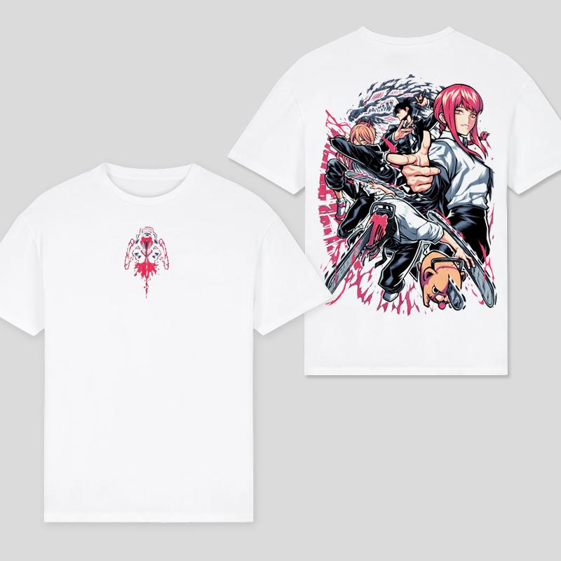 

Футболка с изображением человека с бензопилой, окружающий хлопковый японский аниме-принт с коротким рукавом, модная повседневная мужская и женская футболка с изображением человека с бензопилой XXXL