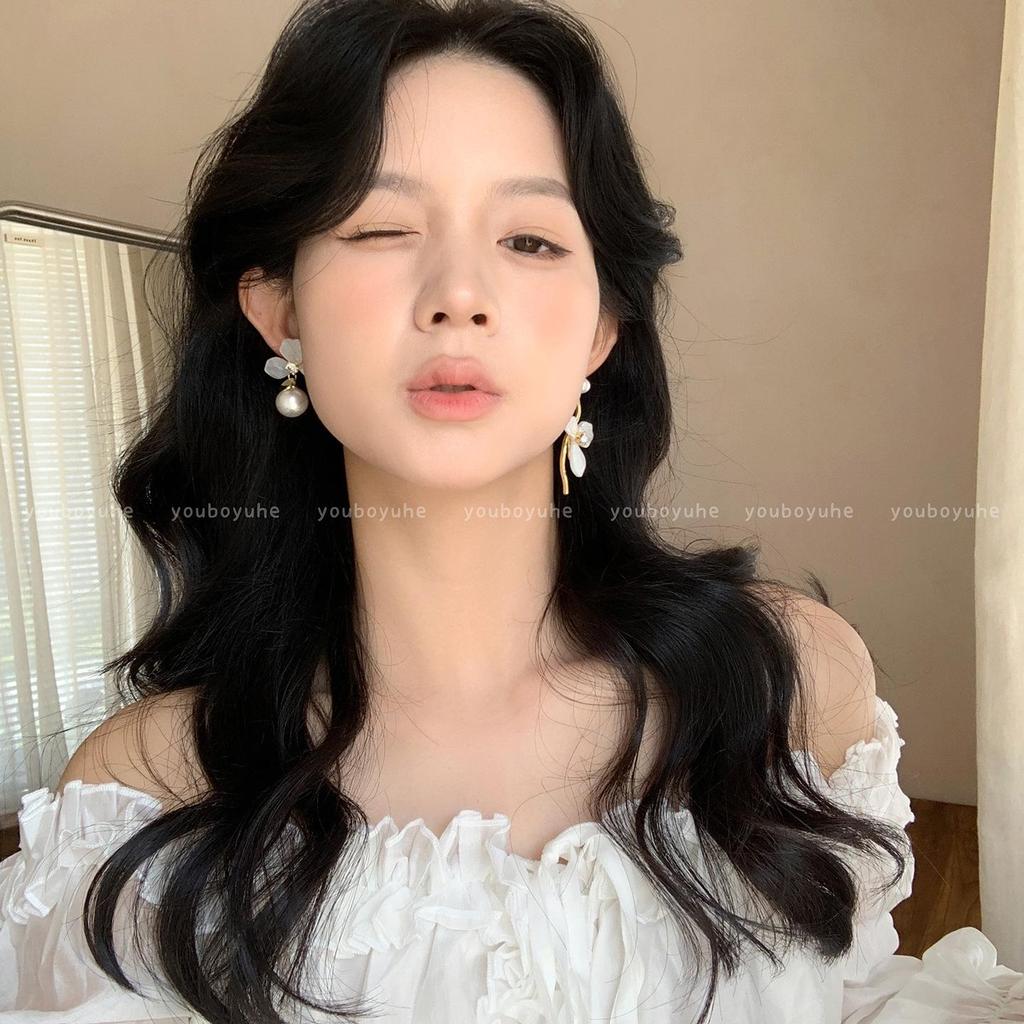 Super Fairy White Petal Pearl Asymmetrical Dangle Earrings for Women - Unique 2025 Design