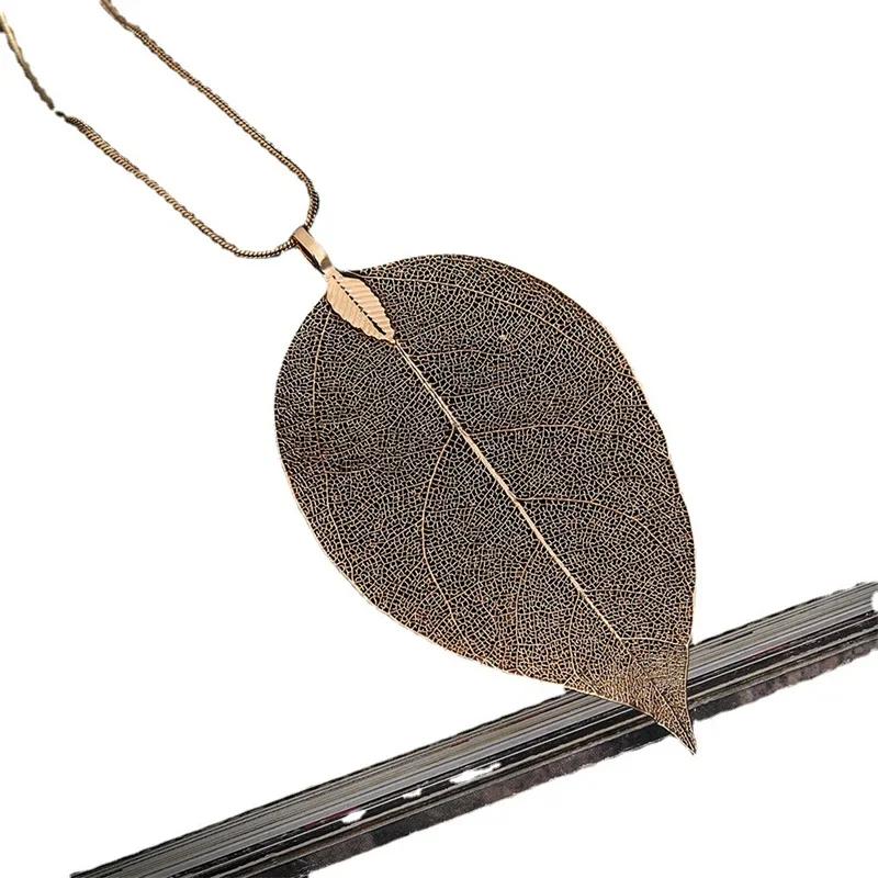 Leaves Pendant Long Style Necklace for Women Girl Silver Color Simple Punk Necklace Fashion Exquisite Jewelry Accessories Gifts
