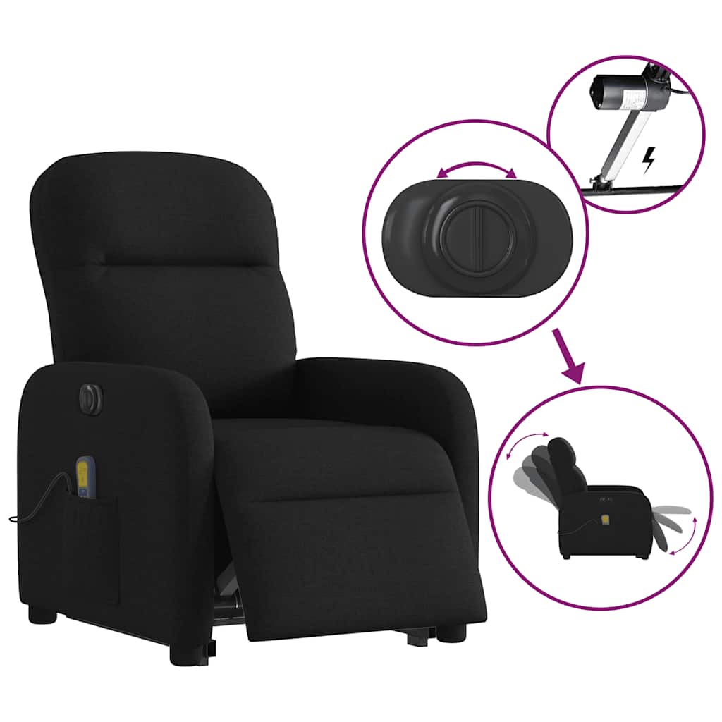 Electric Massage Recliner with Rising Function Black Fabric