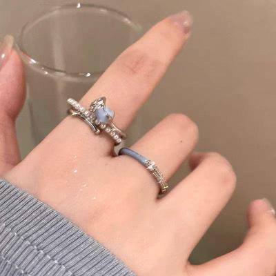 2025 Blaue Rosen Glasur Perlen Offener Ring: Luxuriöser High-End Schmuck für Damen
