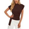 Summer New Style Fashionable Simple Half Turtleneck Short-sleeved T-shirt with Waist Design for Women's Tops