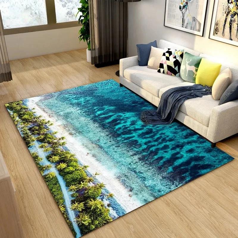 Beautiful Coastline Scenery Carpet for Living Room Bedroom Nursery Room,Outdoor Patio Garden Yard Decor Area Rug,Home Decor