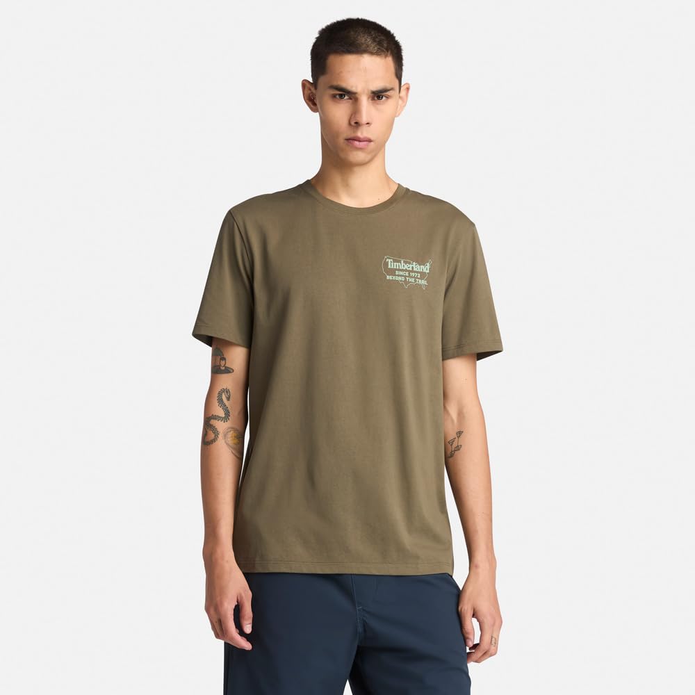 Timberland Herr Kortärmad T-shirt med Bakgrafik, Bladgrön, Storlek M, TB0A6B6ZA581