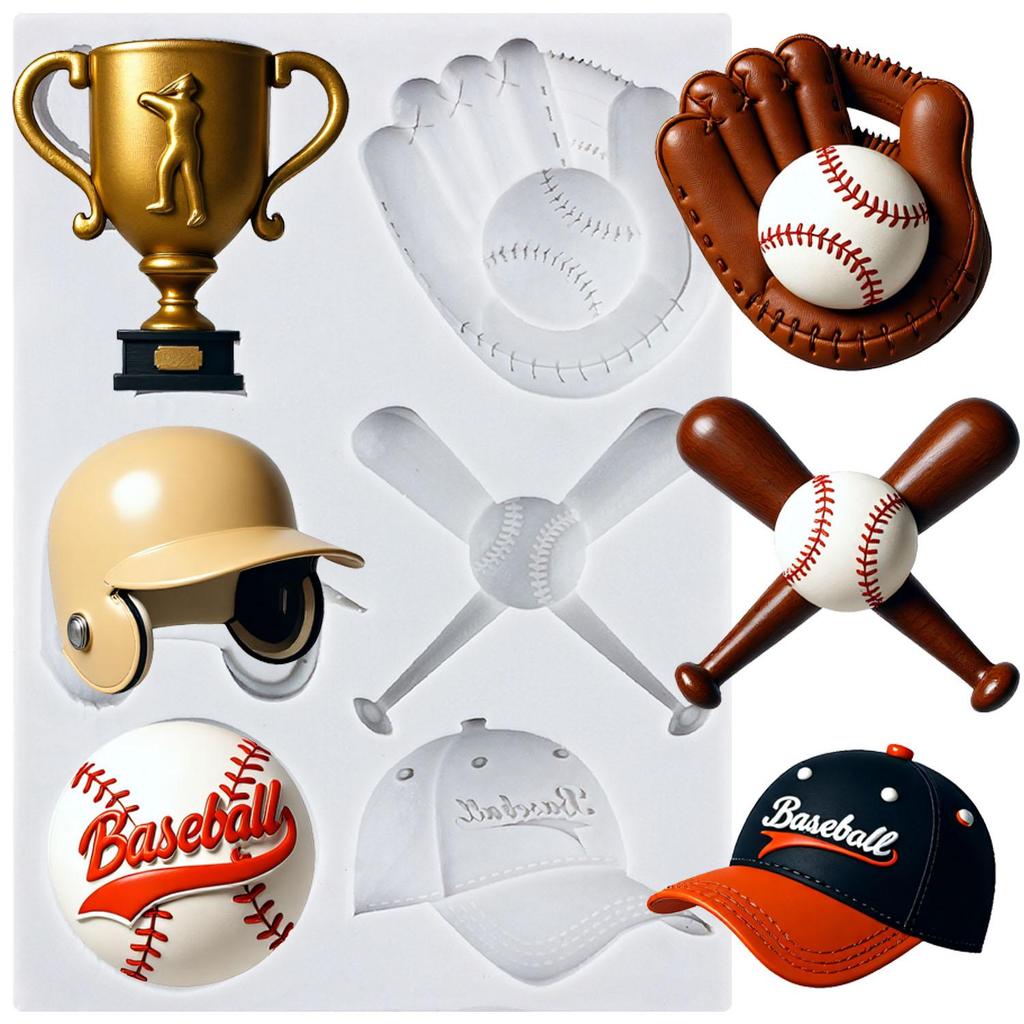 Baseball Cap Bat Silicone Molds Basketball Football Helmet Fondant Mold Cake Decorating Tools Cupcake Topper Candy Resin Clay Chocolate Gumpaste Mold