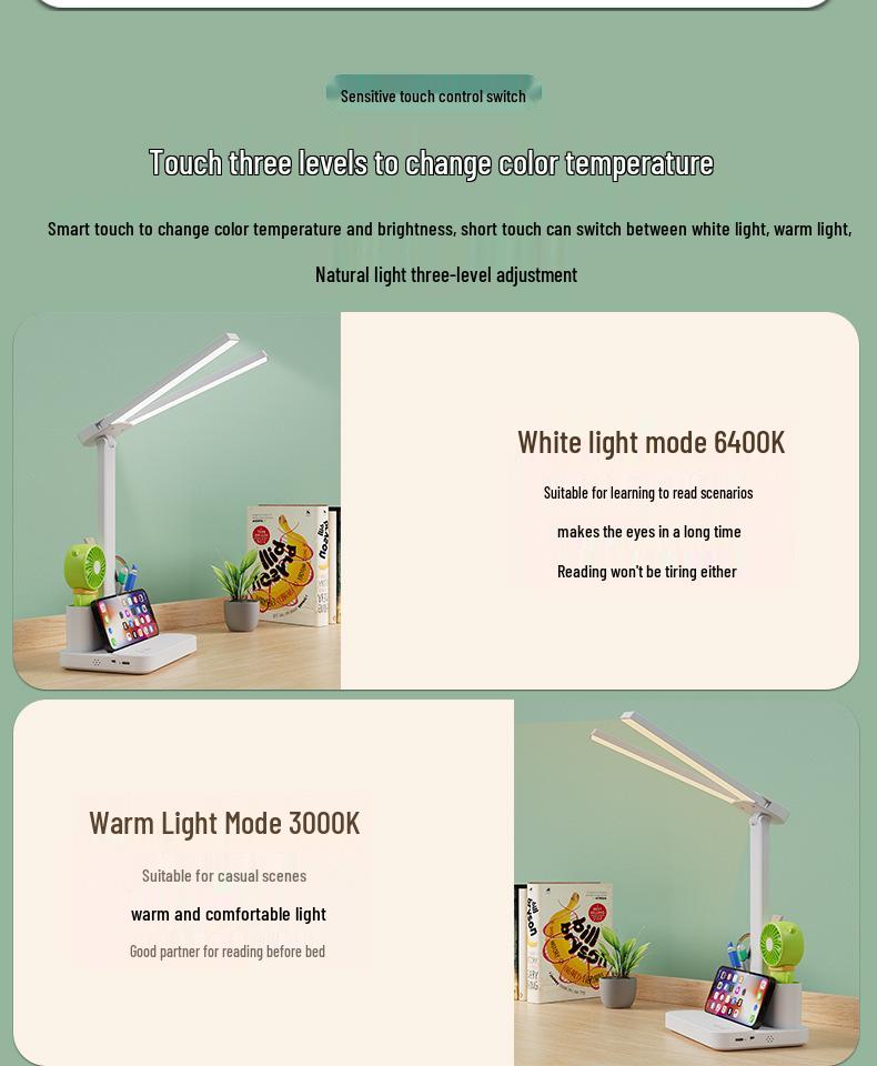 Rechargeable LED Eye-Protection Desk & Bedside Lamp with Pen Holder