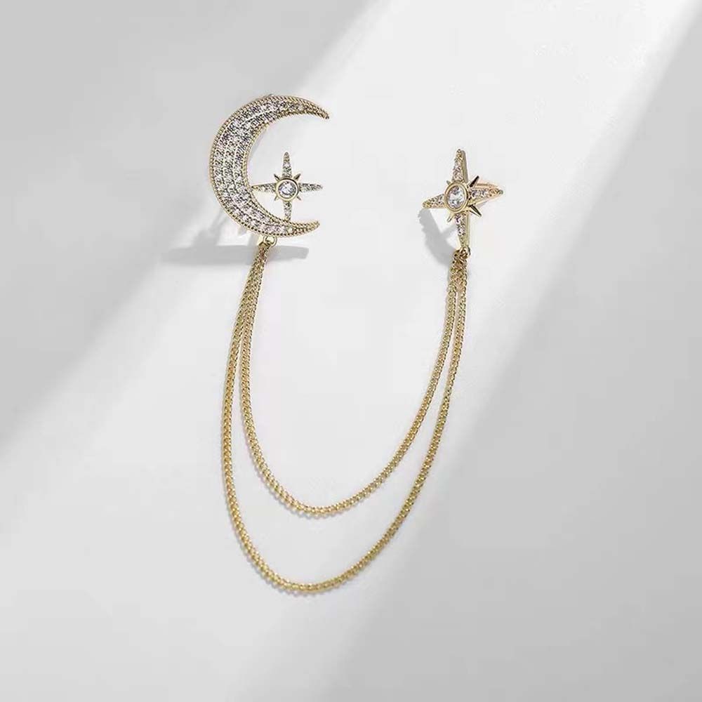 Shirt Brooch Badge Tassel Chains Women Brooches Chain Brooches Pins Star Moon Brooch Korean Style