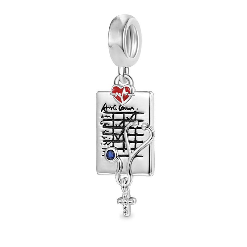 Nurse Chill Pill Stethoscope Heart Dangle Charm Beads Silver Bracelet Necklace For Diy Jewelry Women Gift