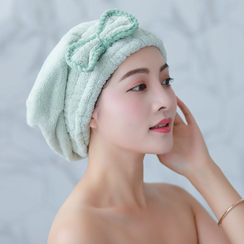 Thick Coral Fleece Hair Drying Cap With Bow Knot Women - Quick Dry Absorbent Towel Hat In Princess Style