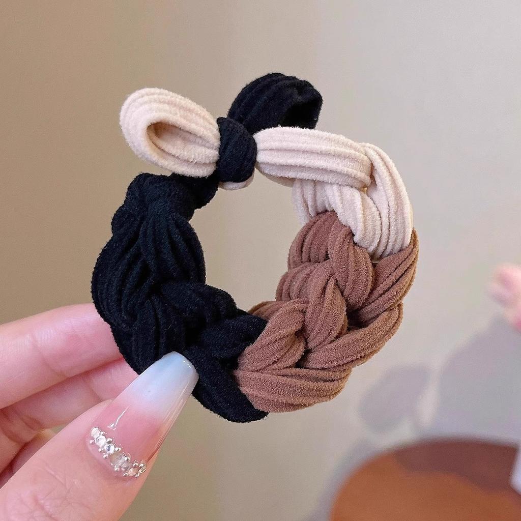 Korean version of thick high elastic color braided hair band dopamine bow durable hair does not hurt the high color value female head rope