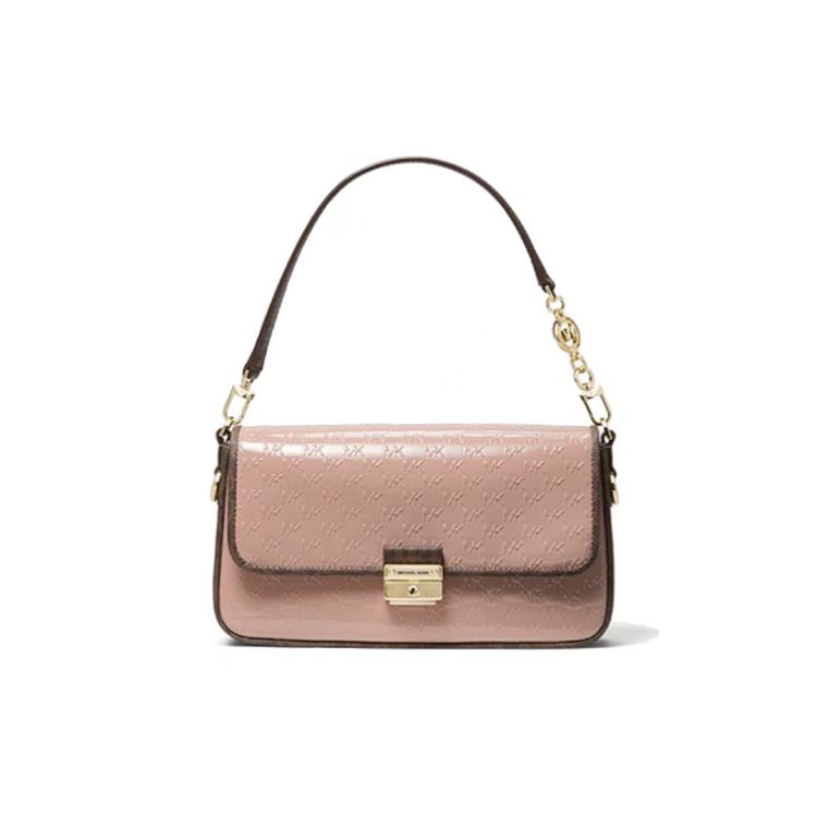 

Michael Kors MK Bradshaw Flap Logo Print Vintage Color Block Patent Leather Crossbody Bag Women Bags Pink 30F1G2BL1A-FAWN Small