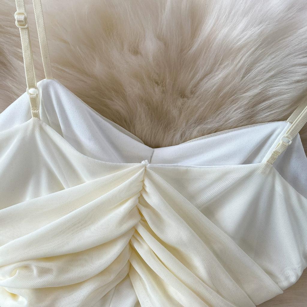 Vestido Mini Bustier Sexy de Malla sin Tirantes para Mujer, sin Mangas, con Pedrería, Espalda Descubierta, Estilizador, Cruzado, Corto