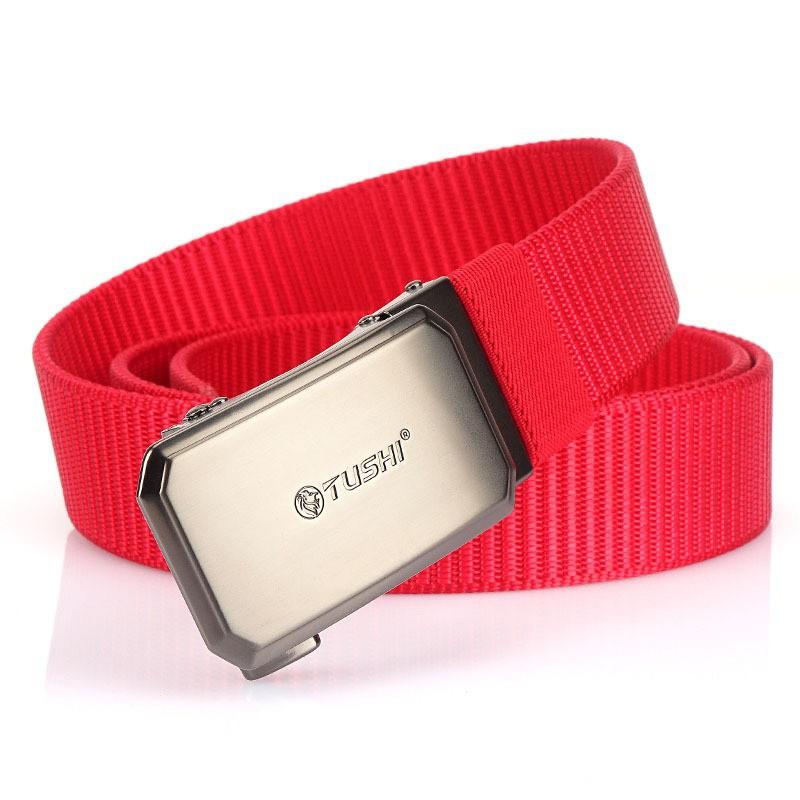 

Casual Automatic Buckle Belt Men s Thick Nylon Youth Canvas Trousers Korean Style Fashionable 120cm красный