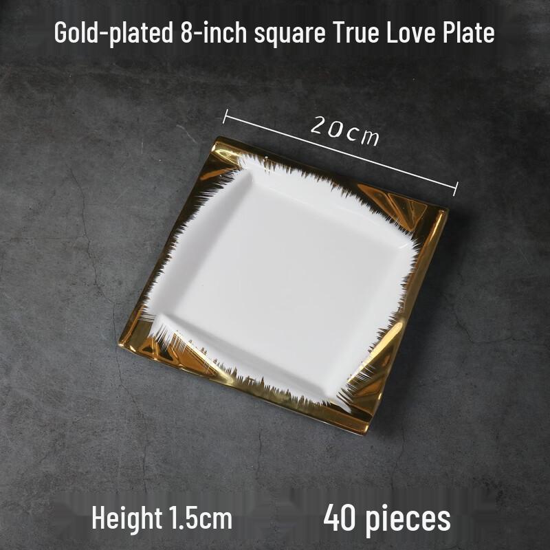

ZISIZ Gold Rim Square Ceramic Dinner Plates, 8-inch (Set of 2)