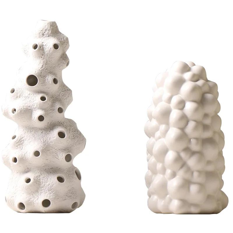 Creative Wind Tunnel Ceramics Vases Artificial Flowers Flower Arrangement Desk Decoration White Coral Porcelain Vase Home Decor