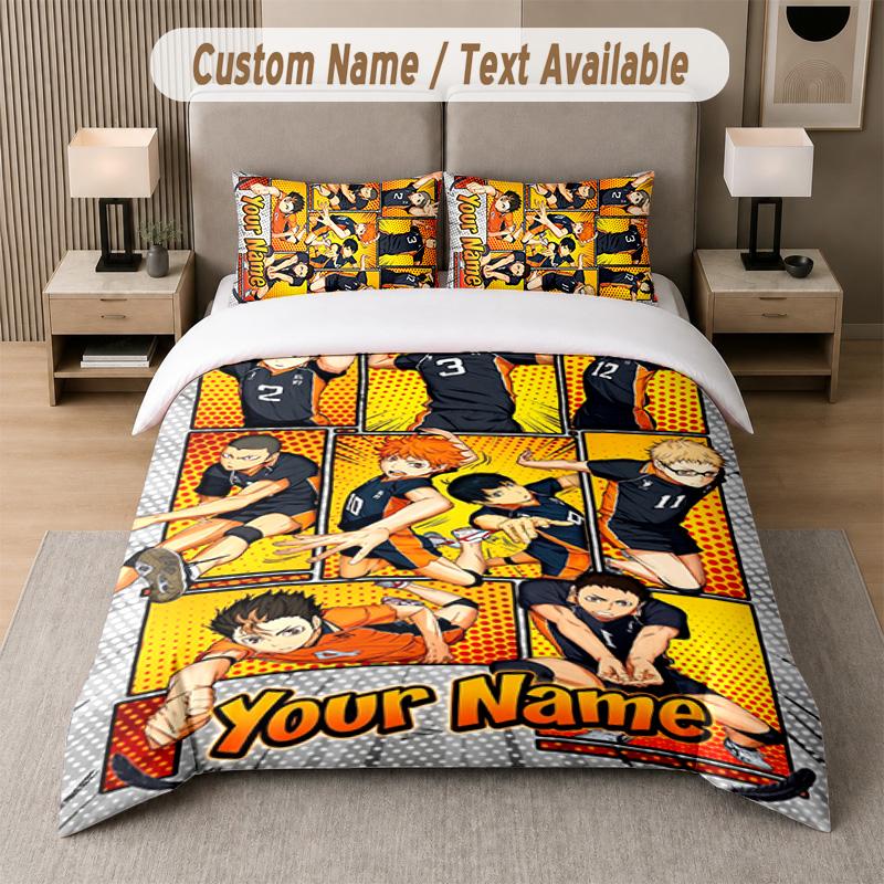 Haikyuu 3Pcs Bedding Set, Personalized Custom Name Text, 1 Duvet Cover & 2 Pillowcases For Bedroom