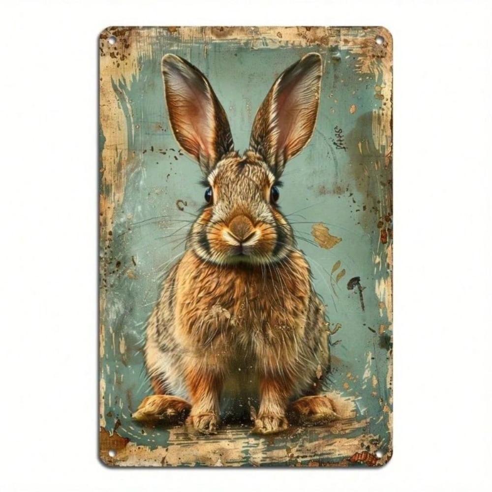 Metal Poster Wall Art Vintage Rustic Rabbit for Home Bar Office Decor