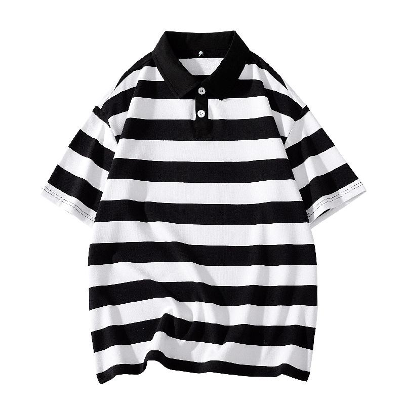 

Мужская и женская летняя свободная однотонная хлопковая футболка с короткими рукавами в гонконгском стиле с двойным жемчугом и воротником-поло M