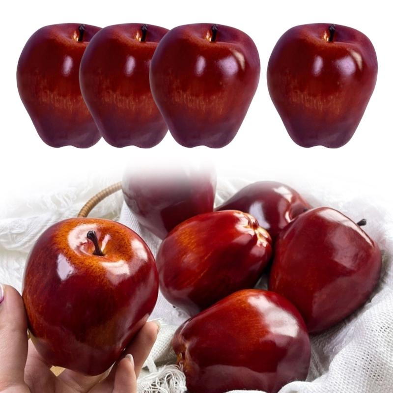 Pack Of 4 Artificial Red Apples Replicas Ornament For Home Decoration And Photography Property Realistic Faux Fruit