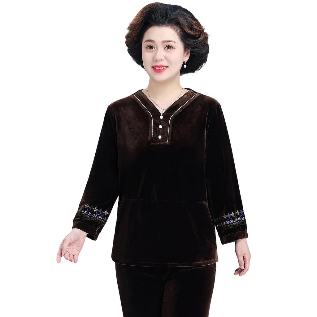 Mom's Autumn 2026 Velvet Hoodie: Stylish Spring & Fall Top for Middle-Aged Women