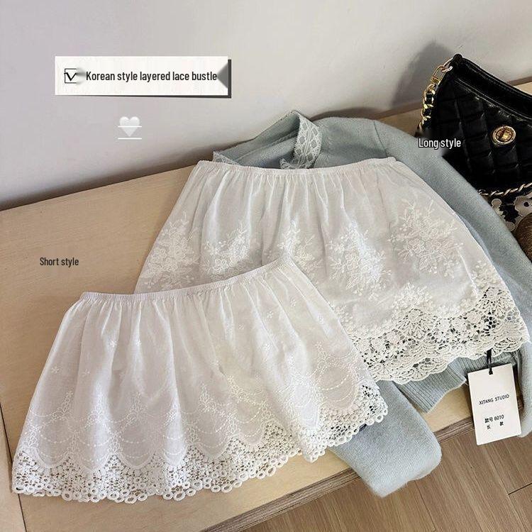 Lace Hem Layered Sweatshirt Skirt - Versatile White Short Skirt & Outerwear Piece
