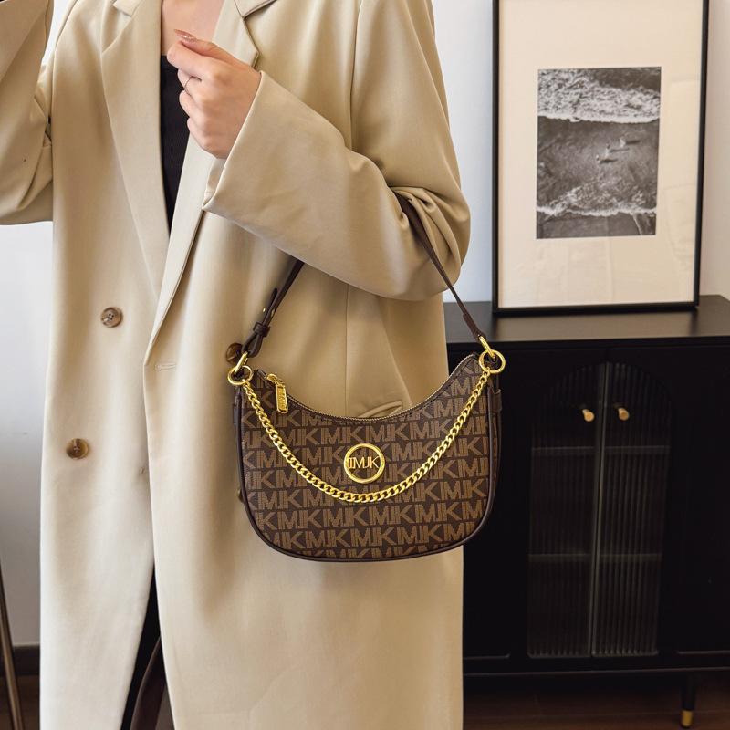 Retro printed bag women's new chain shoulder armpit bag high-end versatile messenger crescent bag