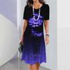 Women's printed long dress, short-sleeved dress, sexy and fashionable top