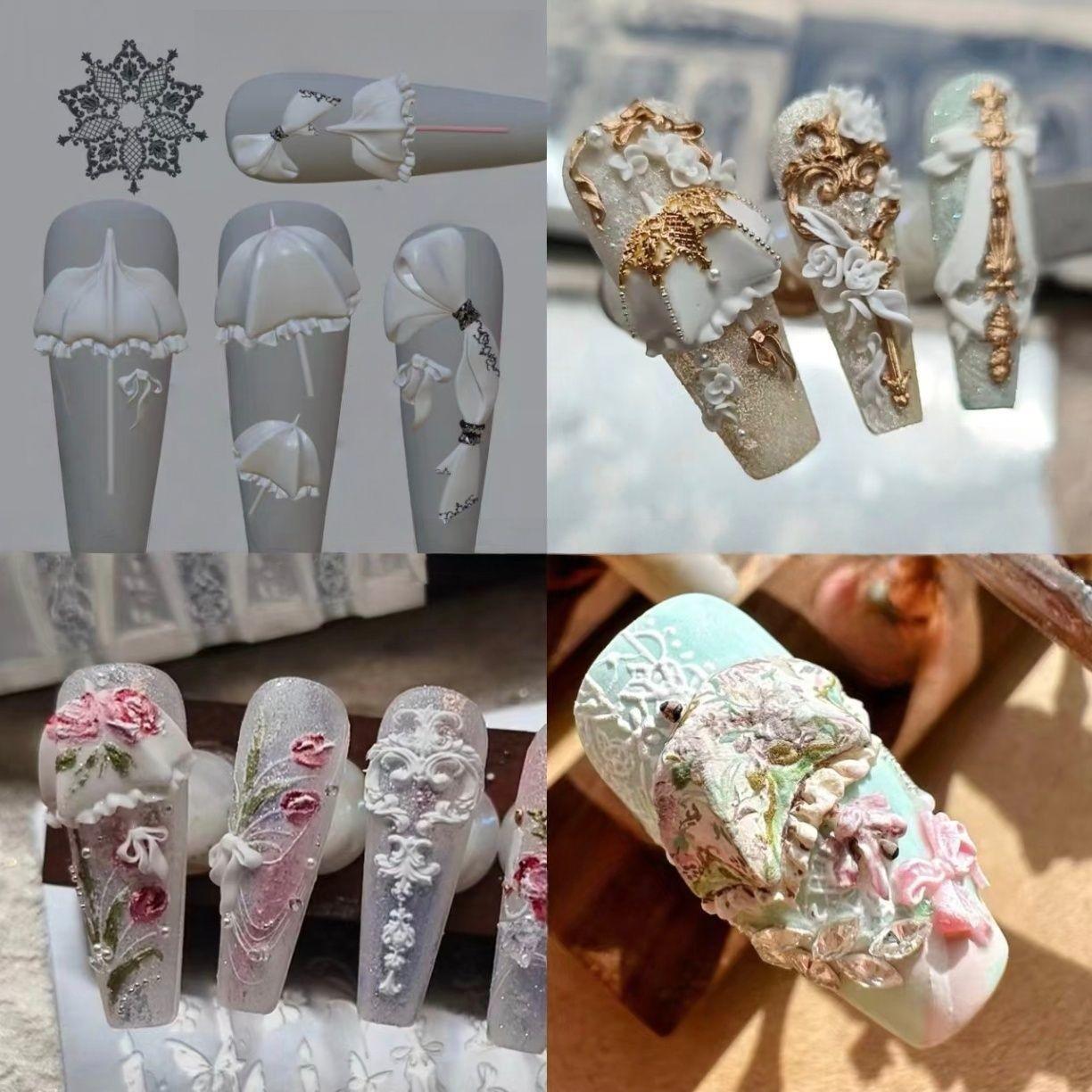 Spring Mountain Snowflake & Sun Umbrella Nail Art 3D Carving Silicone Mold Collection