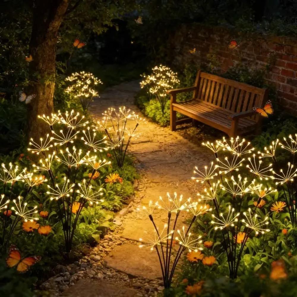 LED Solar Flower Lights Outdoor Waterproof Garden DIY Firework Decor Path Stake Solar Lamp for Street Walk Patio