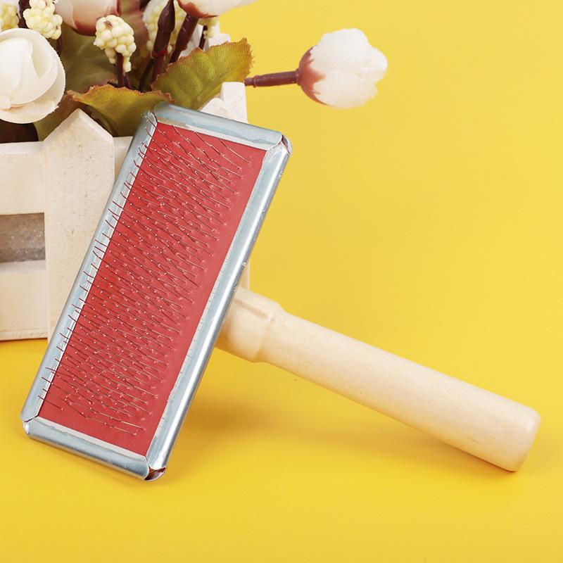 Pet Pin Brush with Wooden Handle - Stainless Steel Dog & Cat Comb for Detangling and Removing Loose Hair
