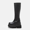 Fashion Wedge heel small tube thick bottom long boots motorcycle rider boots not above the knee big head slim high boots