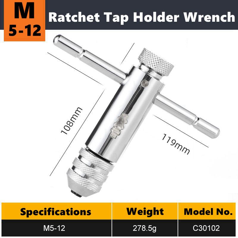 M3-8 M5-12 Verstellbarer T-Griff Ratsche Handgewindebohrerhalter Schraubenschlüssel Verlängertes Gewindeschneiden Vorwärts und Rückwärts Handgewindeschneiden Zubehör Werkzeug