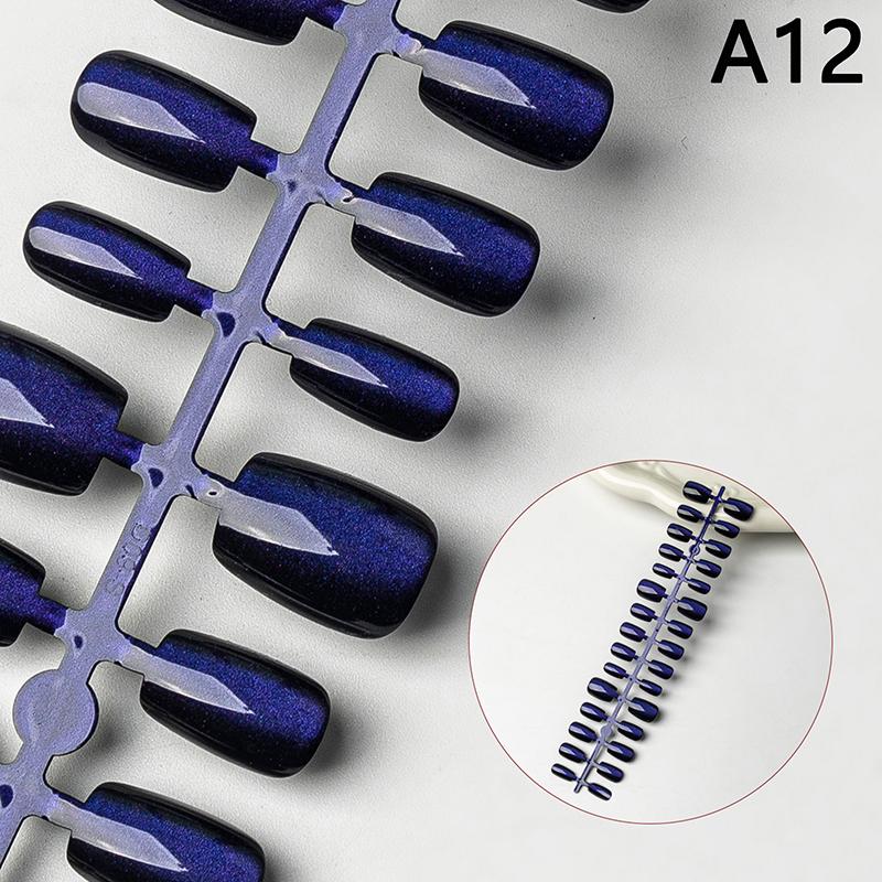 30Pcs Nails Handmade Gradient Cat'S Eye Press On Fake Nails Medium Short Nail Tips Popular Design Decoration Flower Full Cover