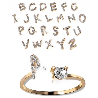 Bague Niche Haut de Gamme Ajustable en Diamants avec 26 Initiales pour Femmes: Design Ouvert Personnalisé pour les Couples
