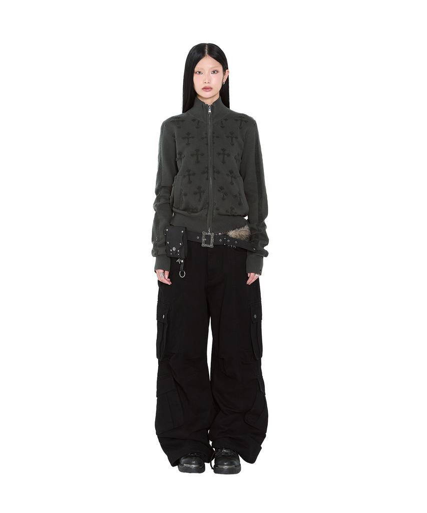 AAKAM Cross Boucle Knit Zip-Up (Khaki)