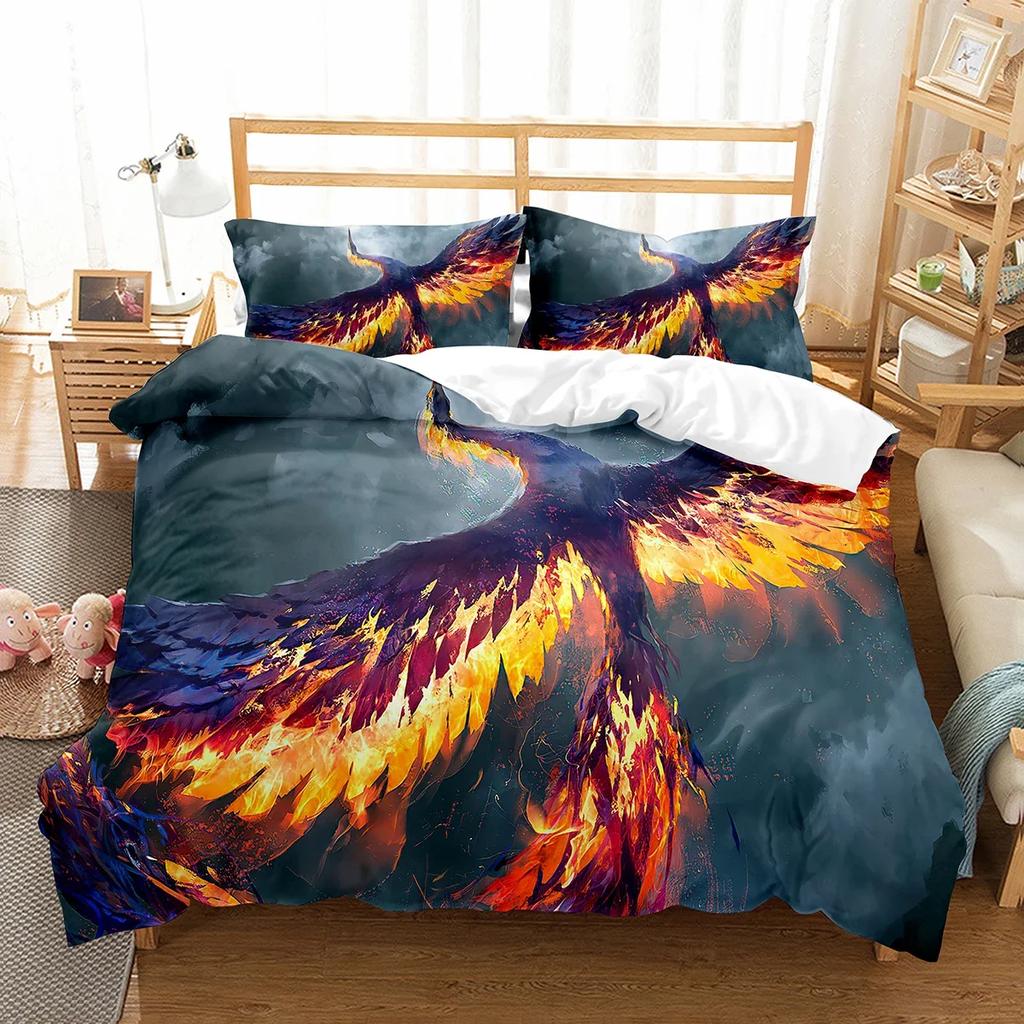 Phoenix Duvet Cover Set King Queen Size For Kids Boy Girls Bedding Set Yellow Animals Pattern Polyester Quilt Cover With Zipper