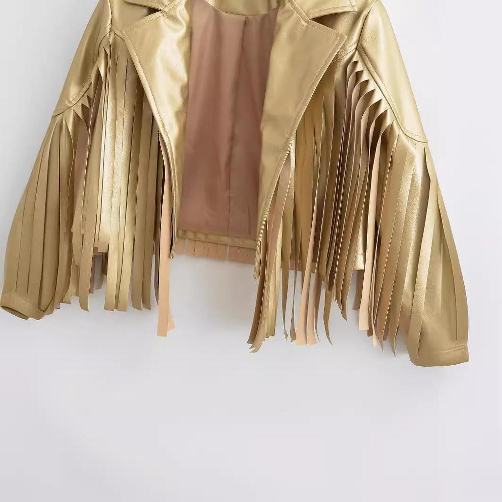 Höst 2023 Dam Street Fashion Tassel Leather Jacket
