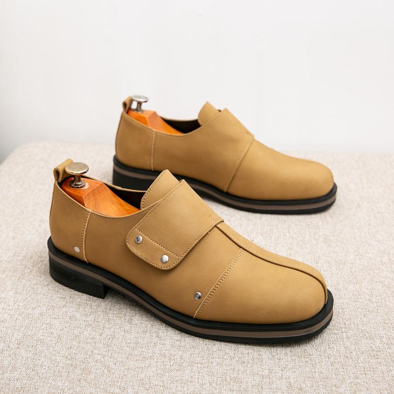 Lazy Big Head Men's British Commuting One-pedal Platform Leather Advanced Sense of Inner Height Increase Casual Derby Shoes