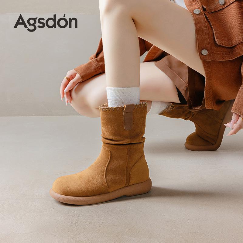 Augustus Denboken Boots New Autumn and Winter Merad Martin Boots Pile Western Cowboy Boots