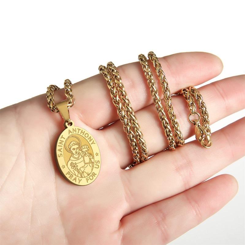 Stainless Steel Saint Anthony Medal Pendant Necklace For Men Fashion Jewelry