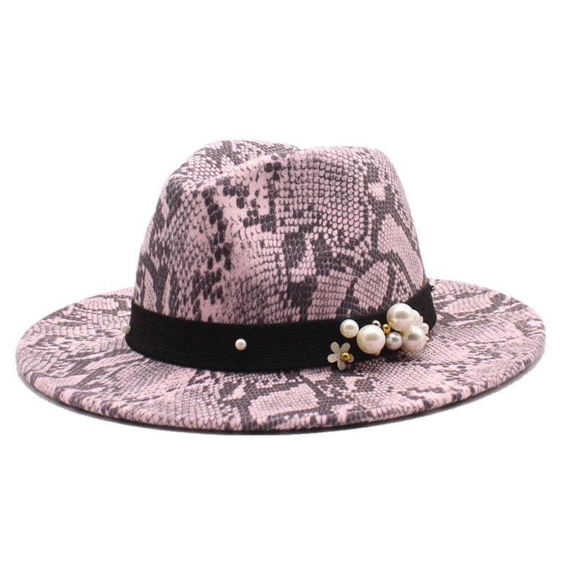 Gentleman'S British Woolen Hat Men'S Trendy Snake Pattern Casual Top Hat Flat Edge Men'S And Women'S Hats Jazz Hat Felt Hat