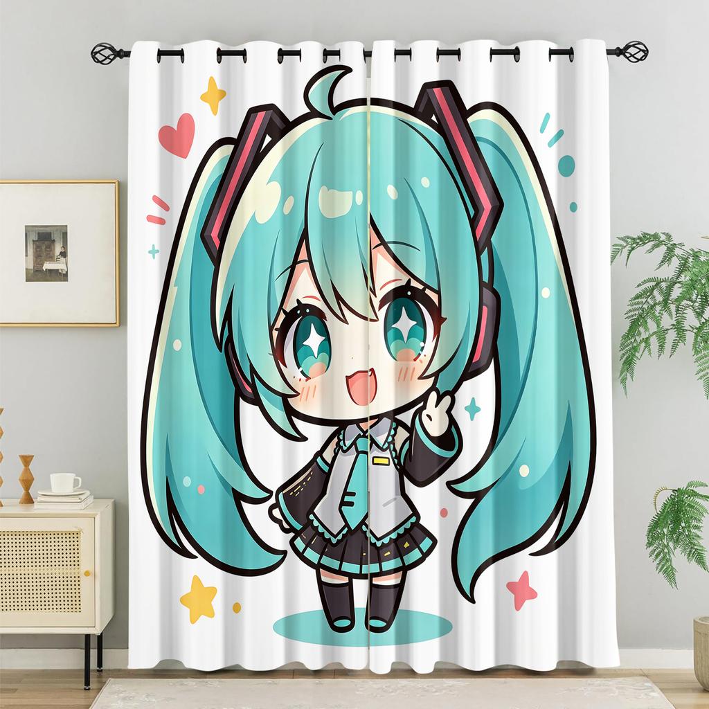 2Pcs Hatsune Miku Sakura Cherry Blossom Blackout Curtains Anime Watercolor Window Drapes Fan Room Esport Room Trendy Decor Gift