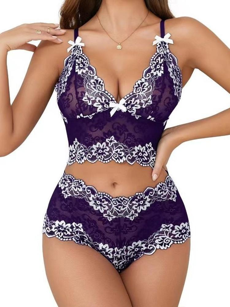 Sexy Lingerie Set Women Transparent Lace Bras Panties Open Crotch Exotic Erotic Underwear Porno Costume