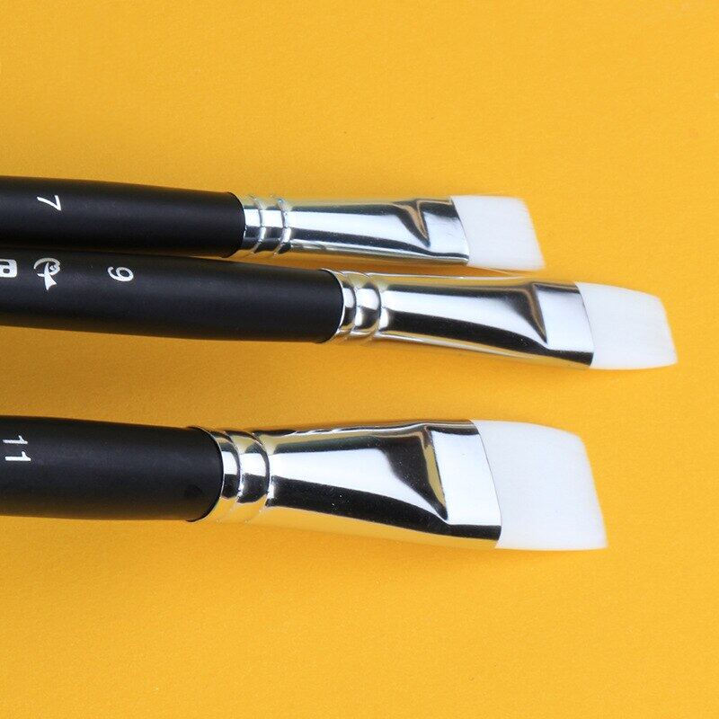 JOWOART Black Short Rod White Nylon Hair Flat Head 6 Pcs Paint Brush Gouache Watercolor Acrylic Oil Painting Set Art Tools Supplies