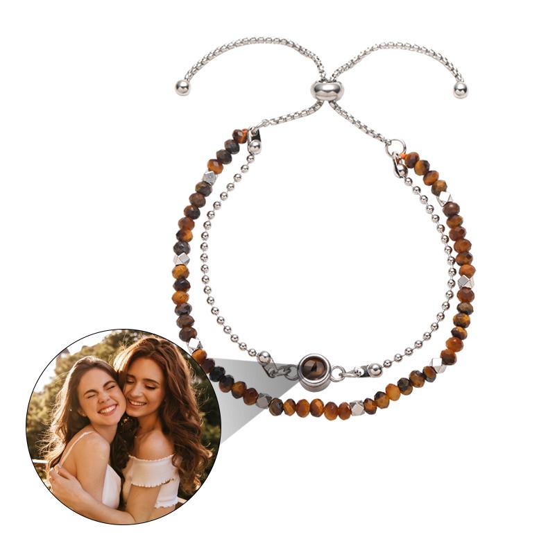 Customisable Beaded Projection Photo Bracelet Charm Fashion Accessory Crystal Bead Bangle Fashion Bracelets Bangles white&18cm+5cm