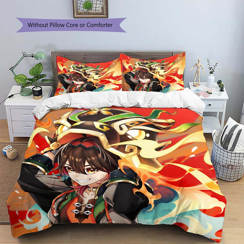 Zhongli  Pattern Bedding Quilt Set  Home Decoration  Gift (1 * duvet cover + 2 * pillowcase  without core)