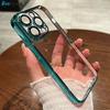 Soft Plating Clear Case with Lens Films For iPhone 16 14 13 12 11 Pro Max 15 Plus Shockproof Case Bumper Silicone Cover