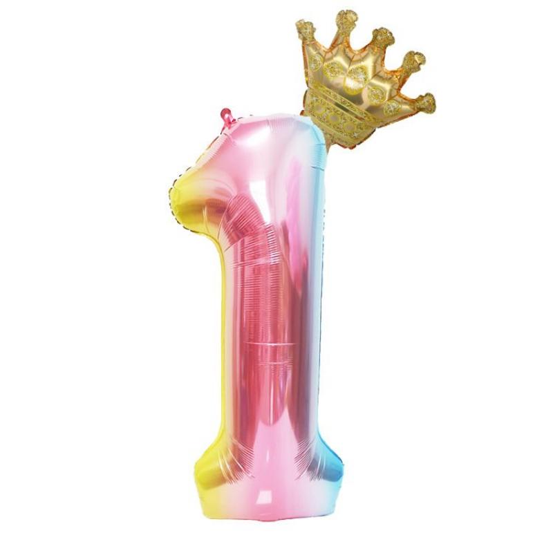 40-inch Gradient Digital Crown Balloon for Children's First Birthday Party Decoration