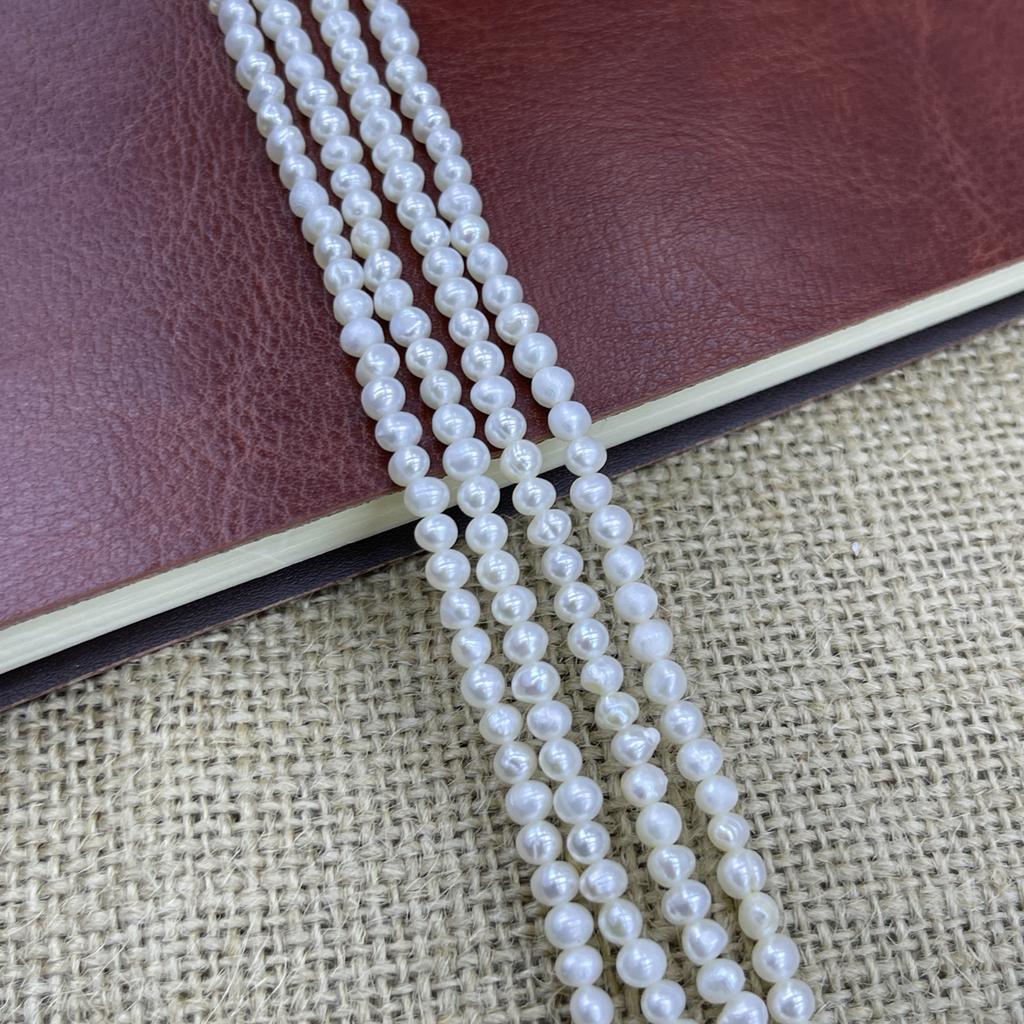 1String, White Natural Freshwater Pearls, Handmade Near Round Pearl Beads for Jewelry Making DIY Crafts (Beads 3-4mm, Length 36cm)