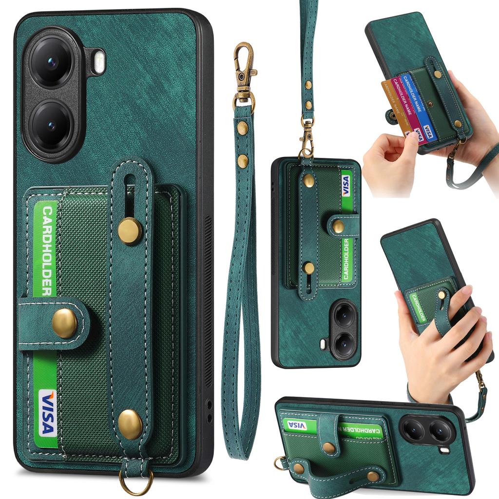 For Xiaomi Poco X7 Pro 5G/Xiaomi Redmi Turbo 4 5G Retro PU Leather Back Cover with Card Holder and Wristband Kickstand